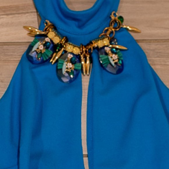 BEBE Blue Halter Mini Dress With Jeweled Neck - Picture 4 of 5